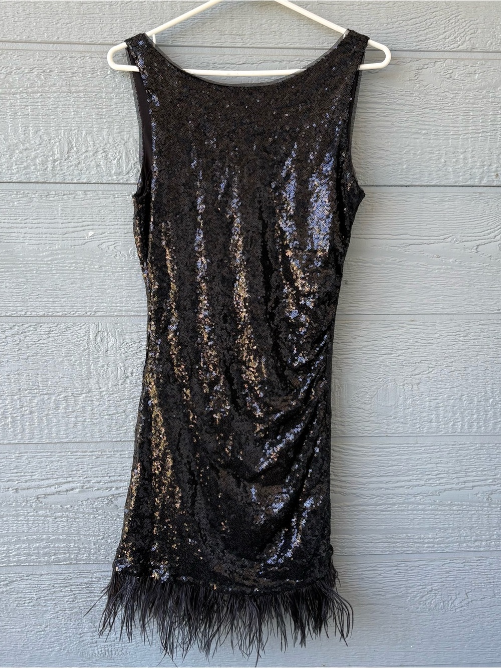 JAYGODFREY Sequin Feather Trim Mini Dress